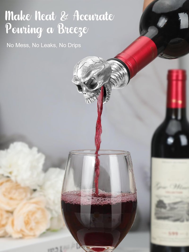 sodknow Skull Wine Pourer Spout for Bottles, Skeleton Head Liquor Pourer Stopper for Halloween Party, Gothic Bar Accessories for Wine Whiskey Spirits, No Drip Wine Dispenser Fits Most Standard Bottle Necks - Image 3